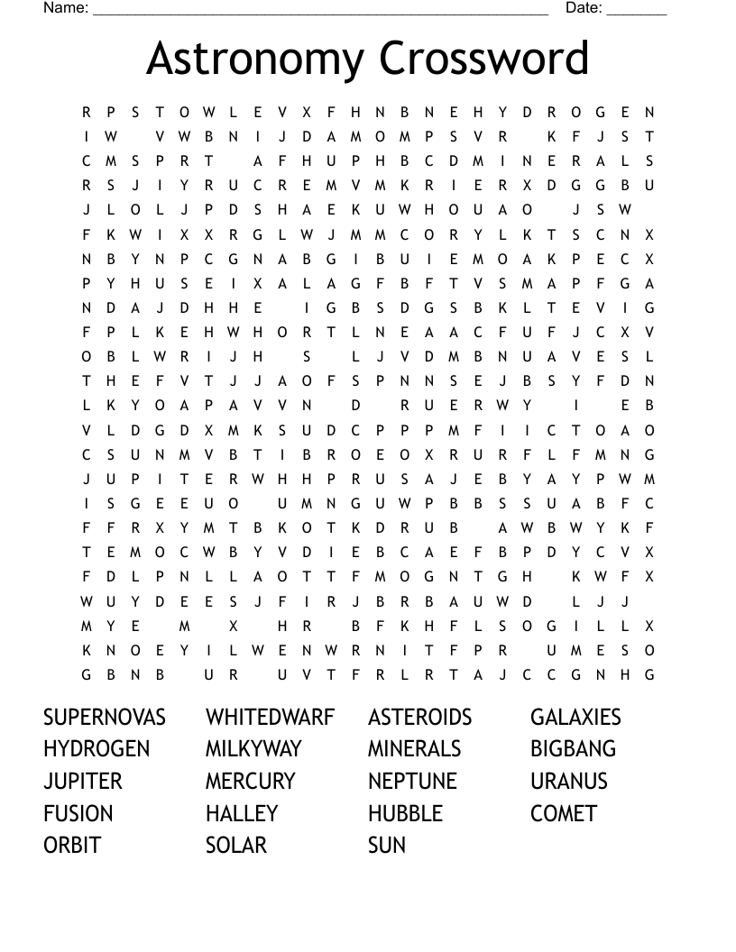 Astronomy Crossword  Word Search