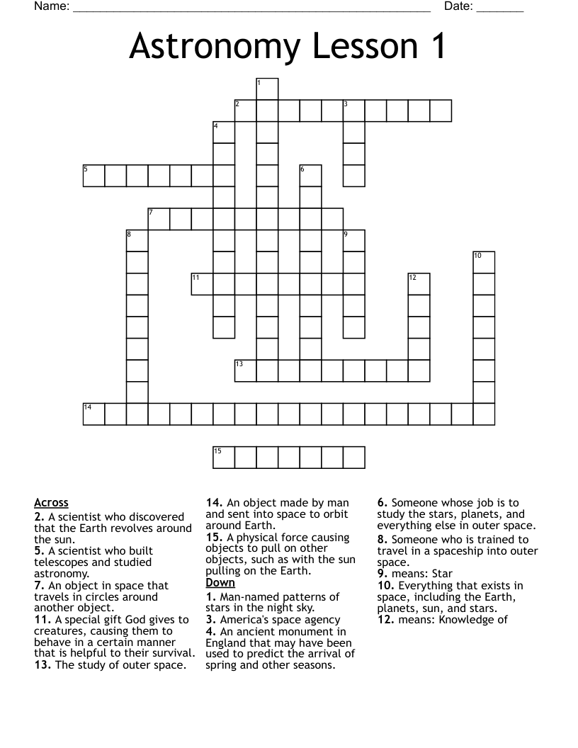 Astronomy Lesson 1 Crossword