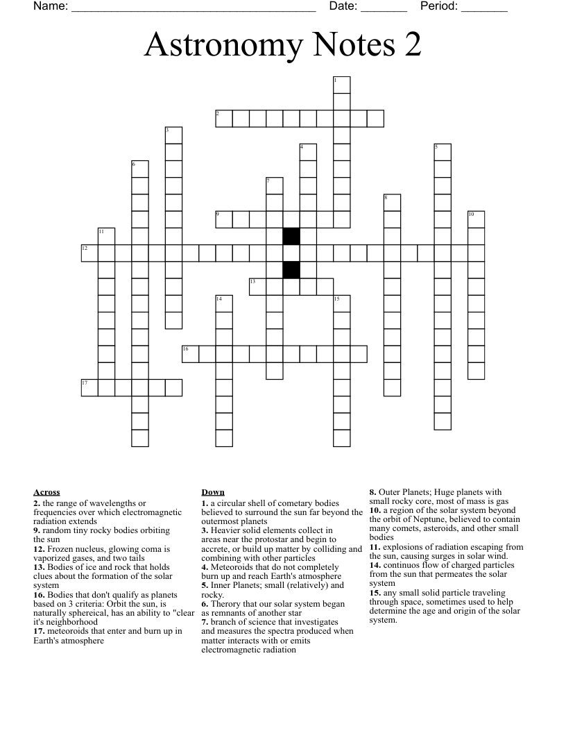 Astronomy Notes 2 Crossword