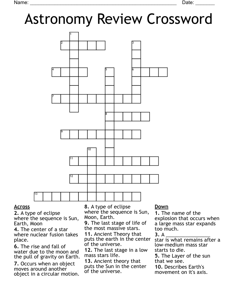 Astronomy Review Crossword