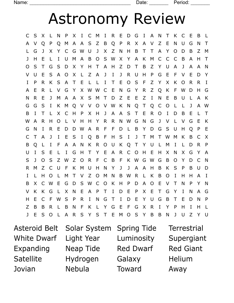 Astronomy Review  Word Search