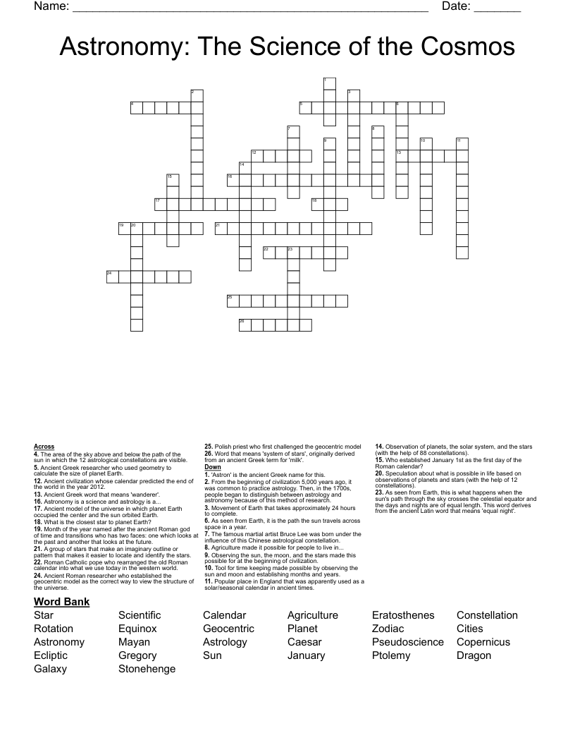 Astronomy: The Science of the Cosmos Crossword