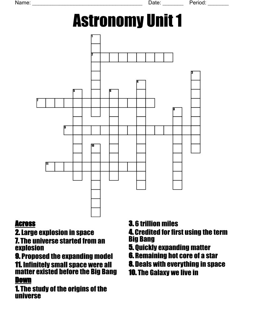 Astronomy Unit 1 Crossword