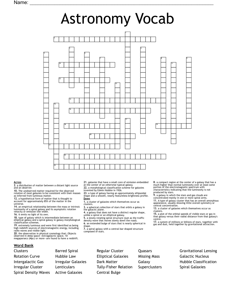 Astronomy Vocab Crossword