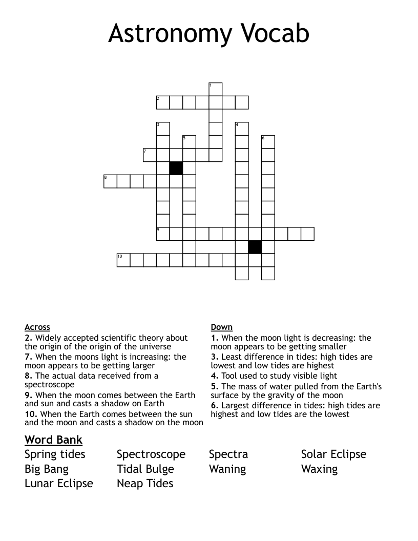 Astronomy Vocab Crossword