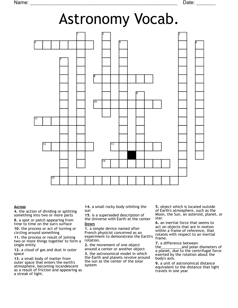 Astronomy Vocab. Crossword