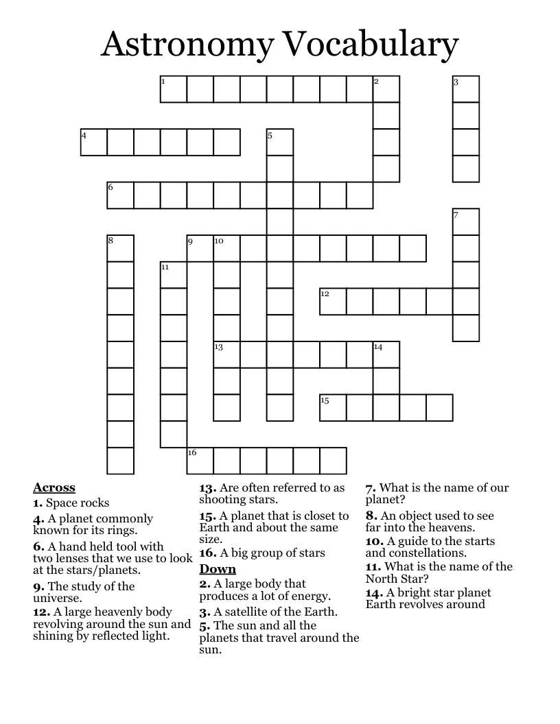 Astronomy Vocabulary Crossword