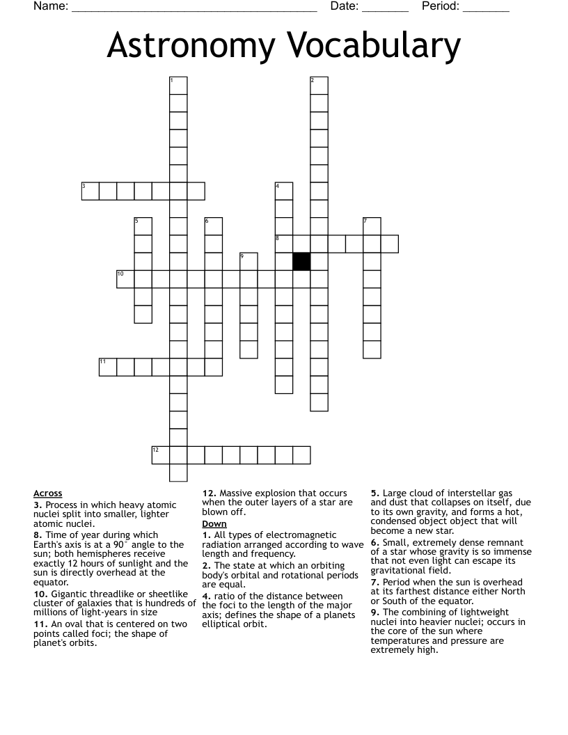 Astronomy Vocabulary Crossword