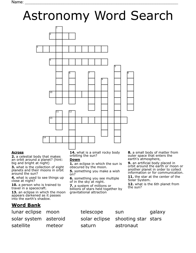 Astronomy Word Search Crossword