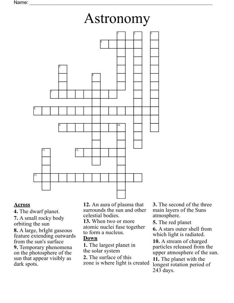 Astronomy  Crossword
