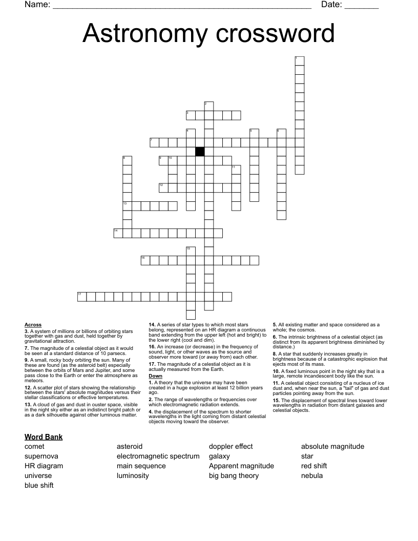 Astronomy crossword 