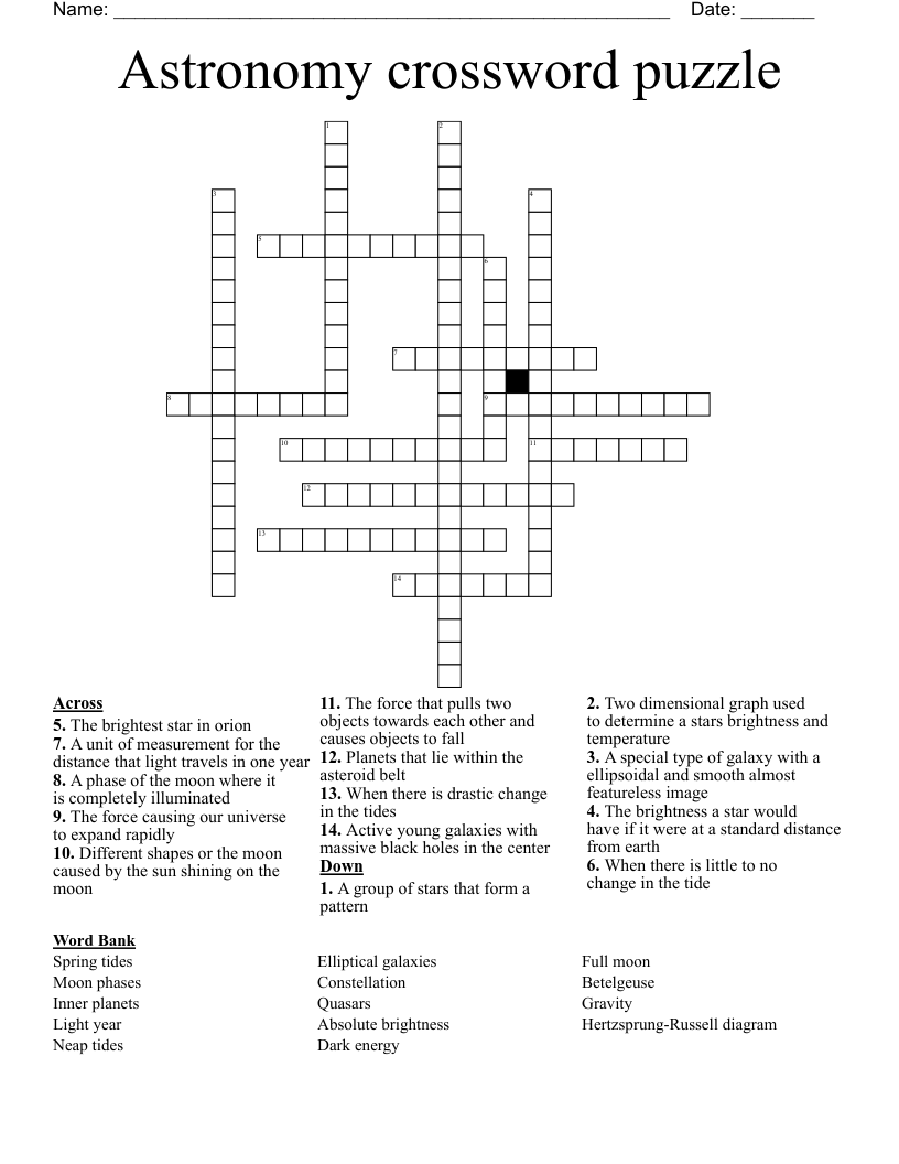 Astronomy crossword puzzle