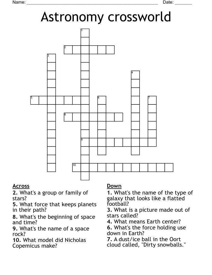 Astronomy crossworld Crossword