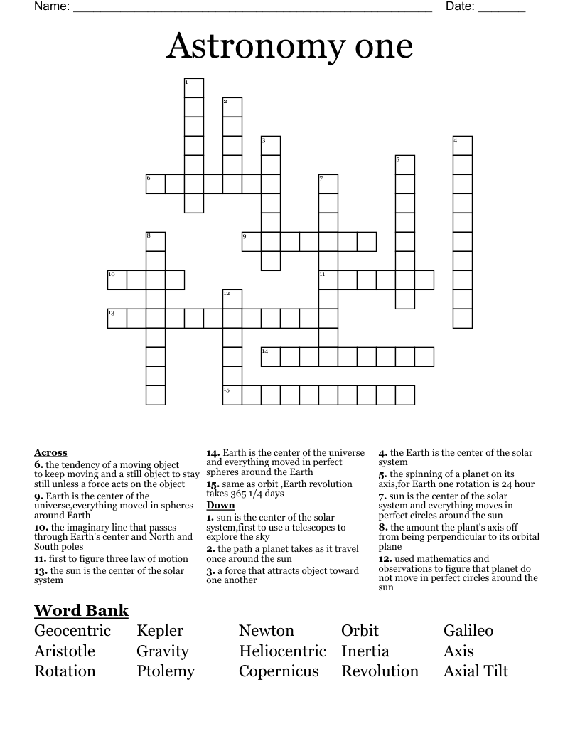 Astronomy one Crossword