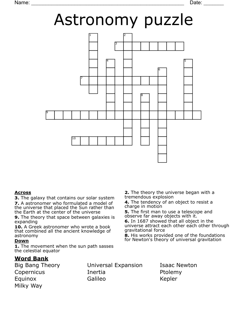 Astronomy puzzle Crossword