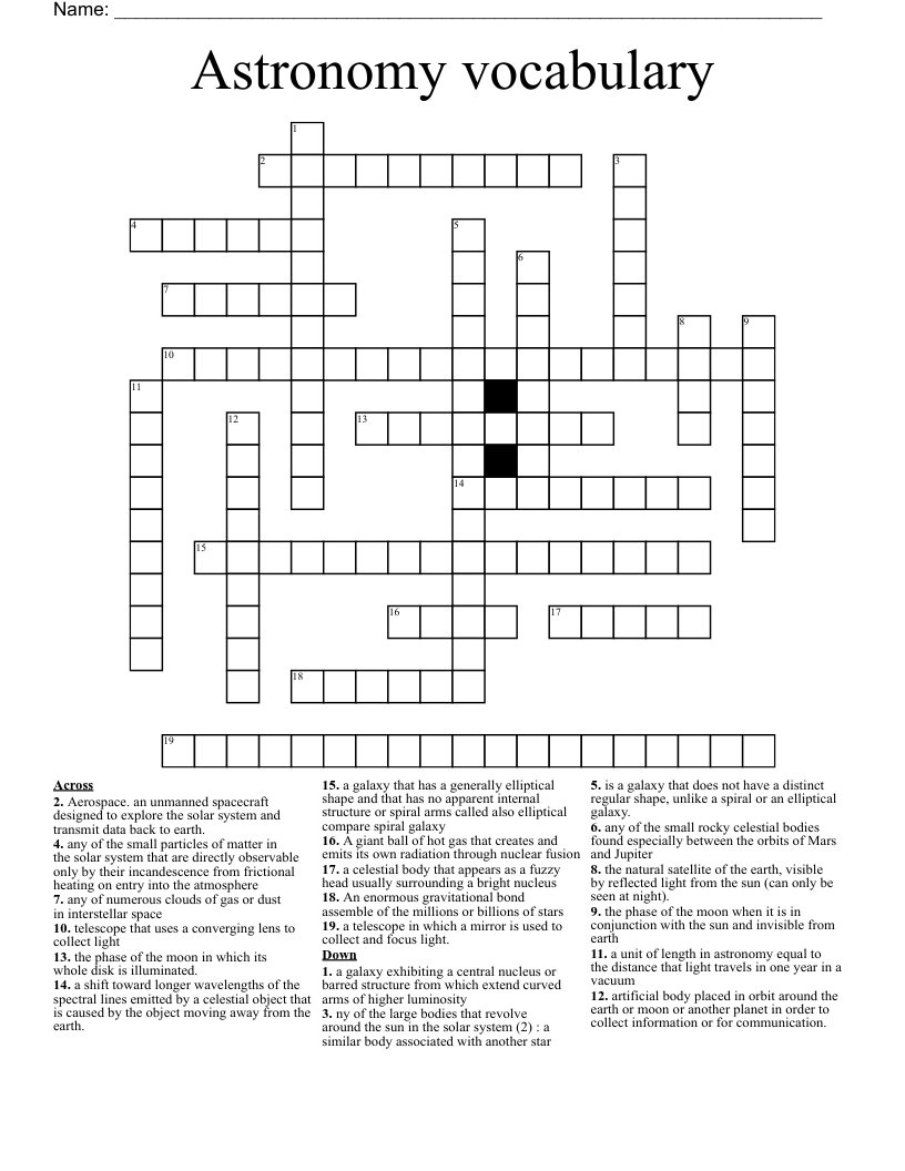 Astronomy vocabulary Crossword