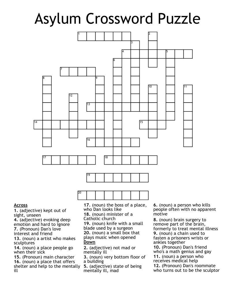 Asylum Crossword Puzzle