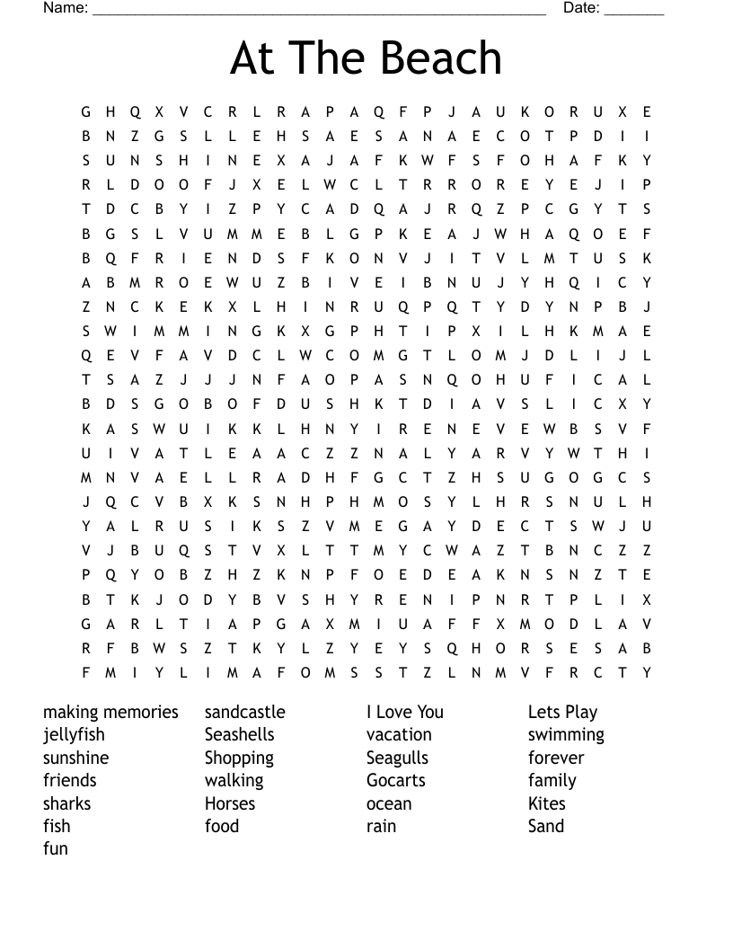 At The Beach Word Search