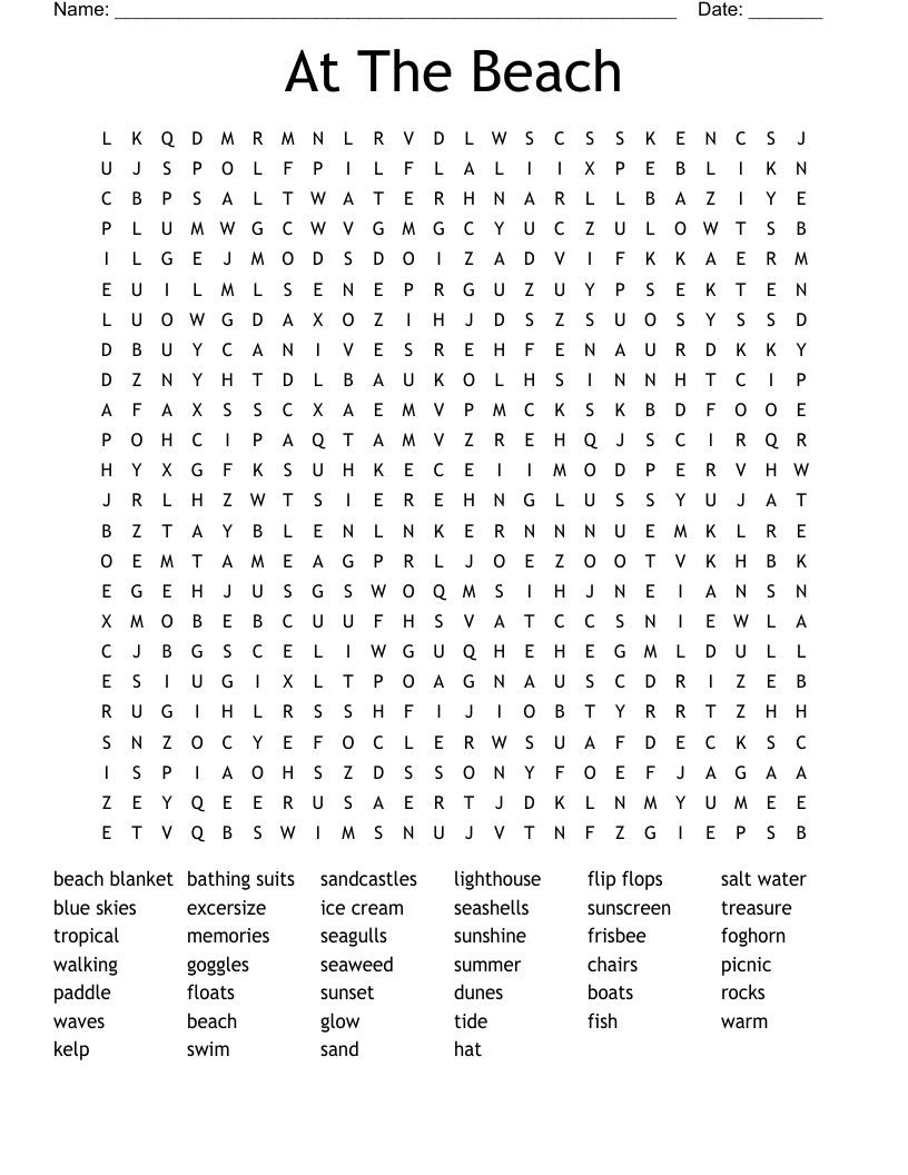 At The Beach  Word Search
