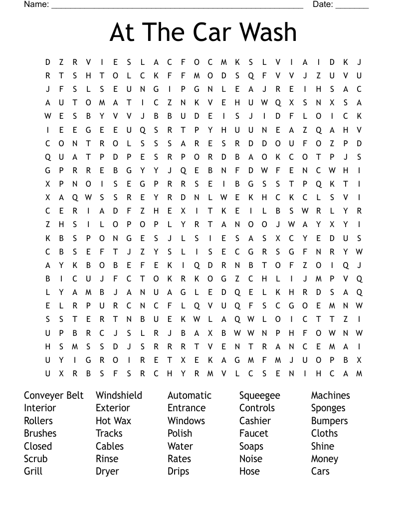 At The Car Wash Word Search