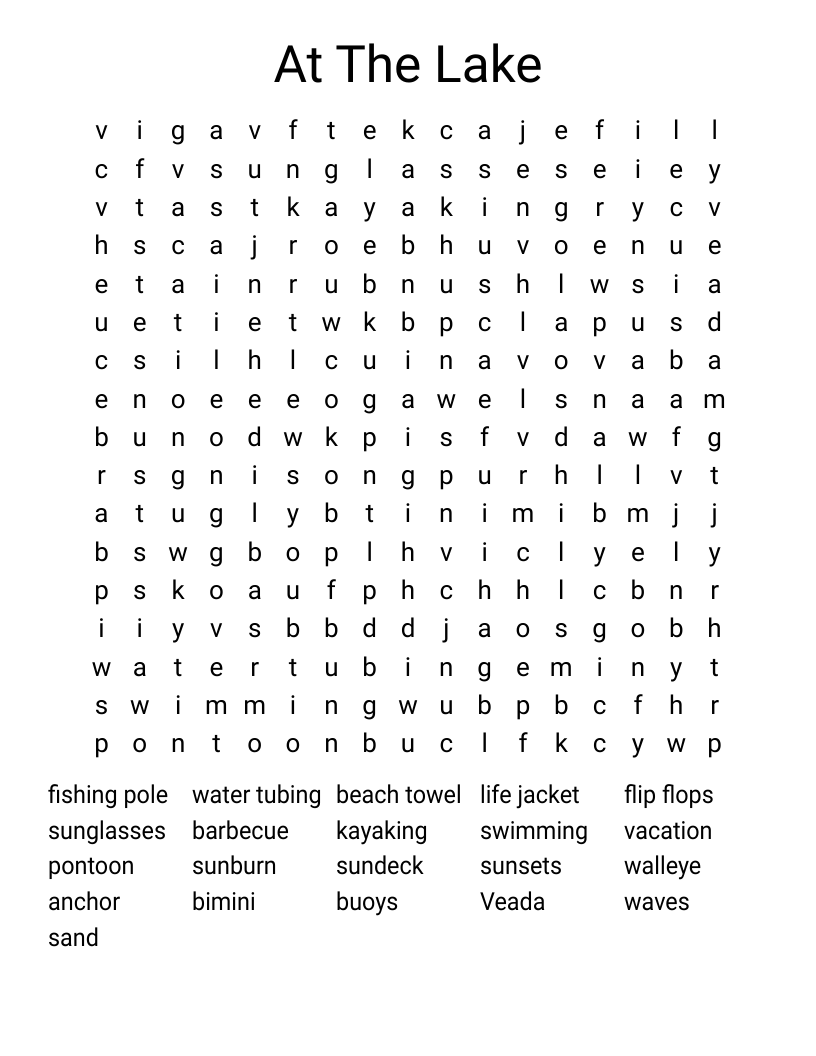 At The Lake Word Search
