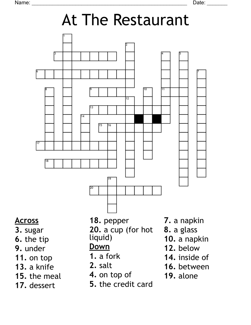 At The Restaurant Crossword