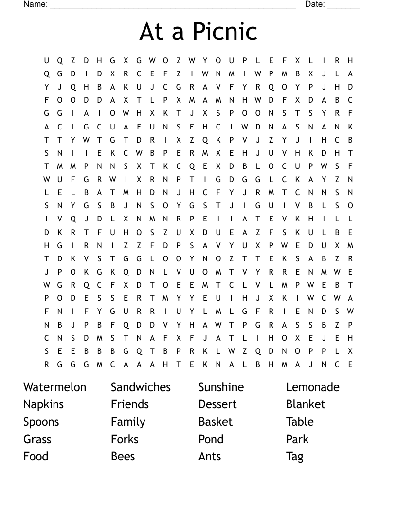 At a Picnic Word Search