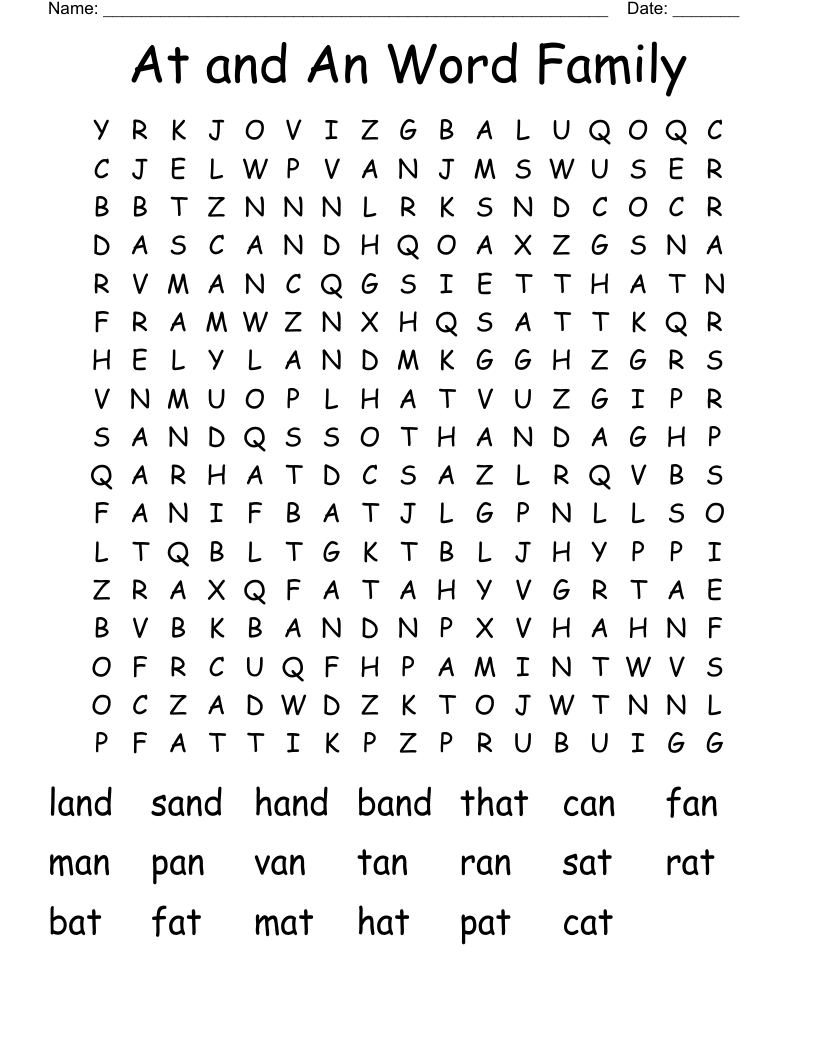 At and An Word Family Word Search