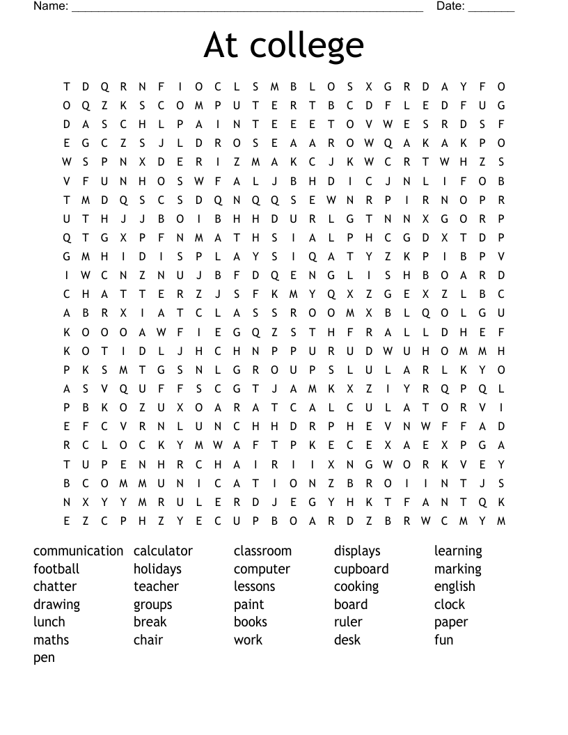 At college Word Search