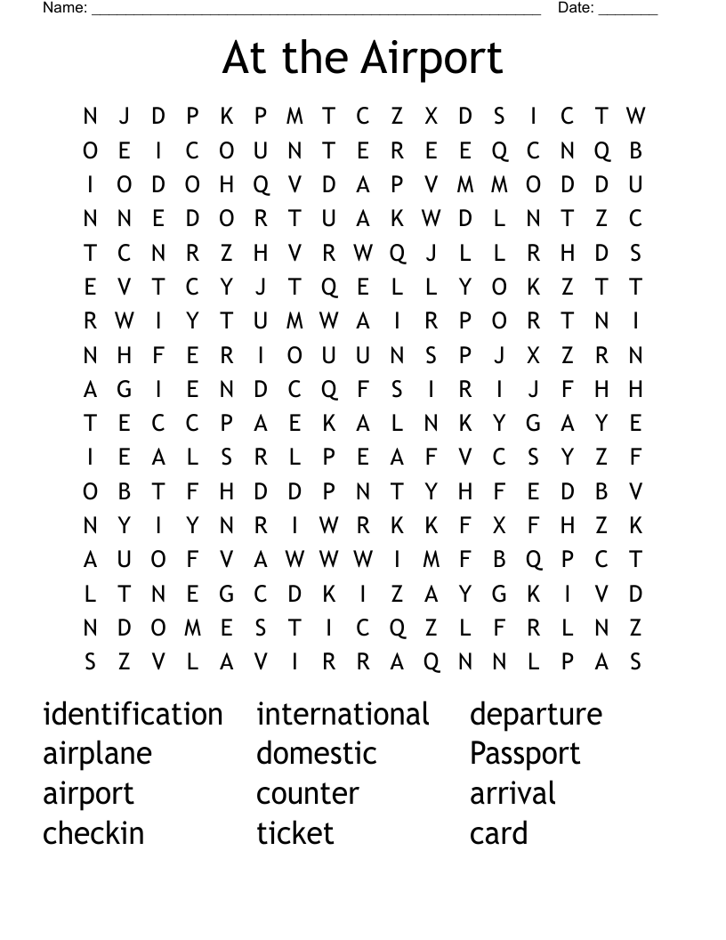At the Airport Word Search