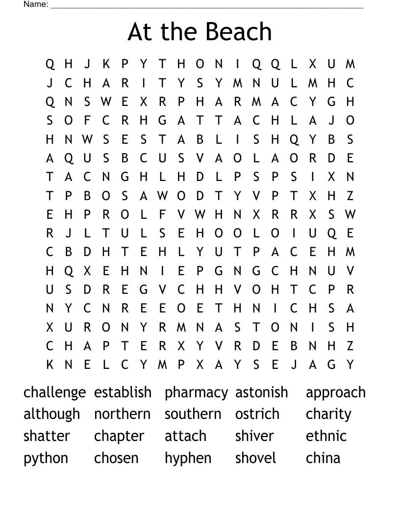 At the Beach Word Search