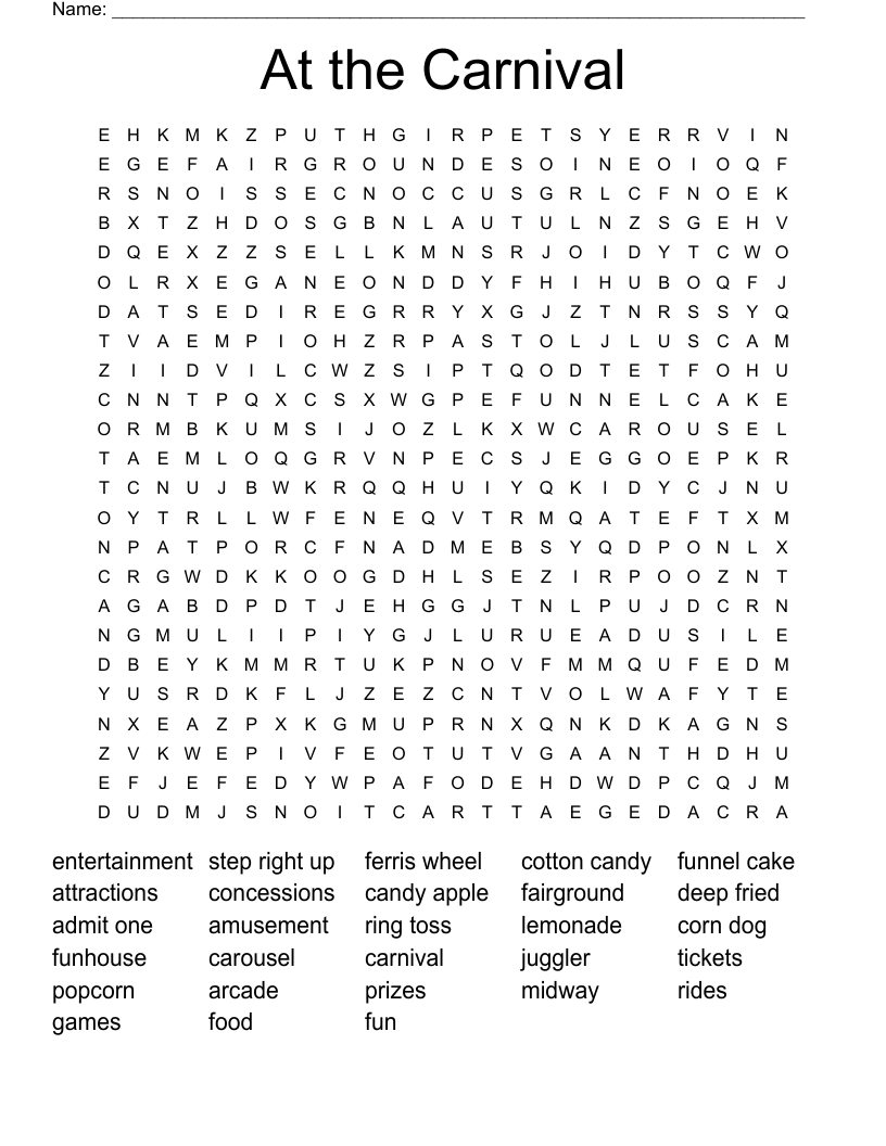 At the Carnival Word Search
