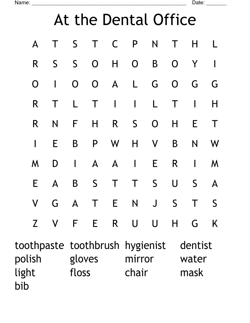 At the Dental Office Word Search