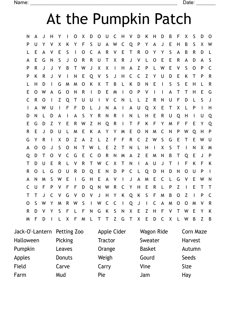 At the Pumpkin Patch Word Search