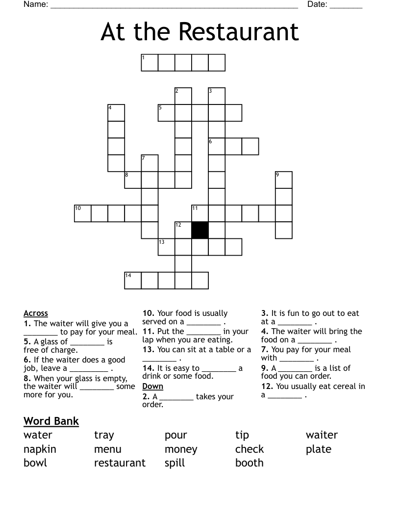 At the Restaurant Crossword