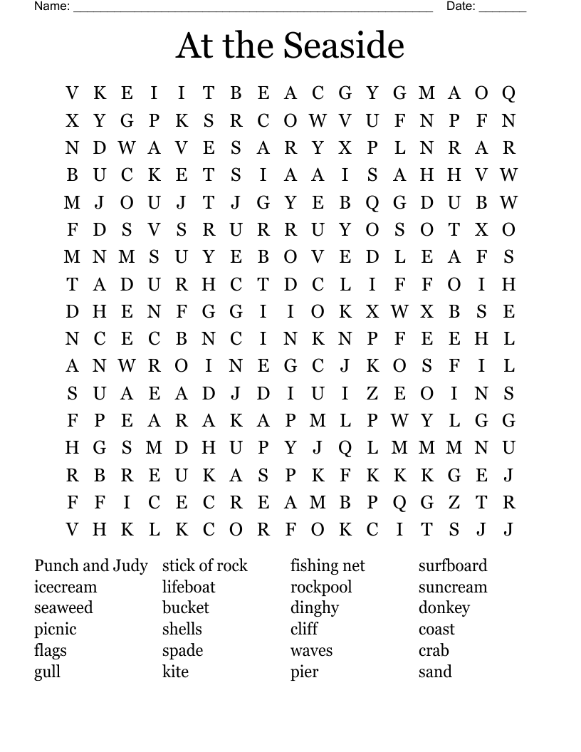 At the Seaside Word Search