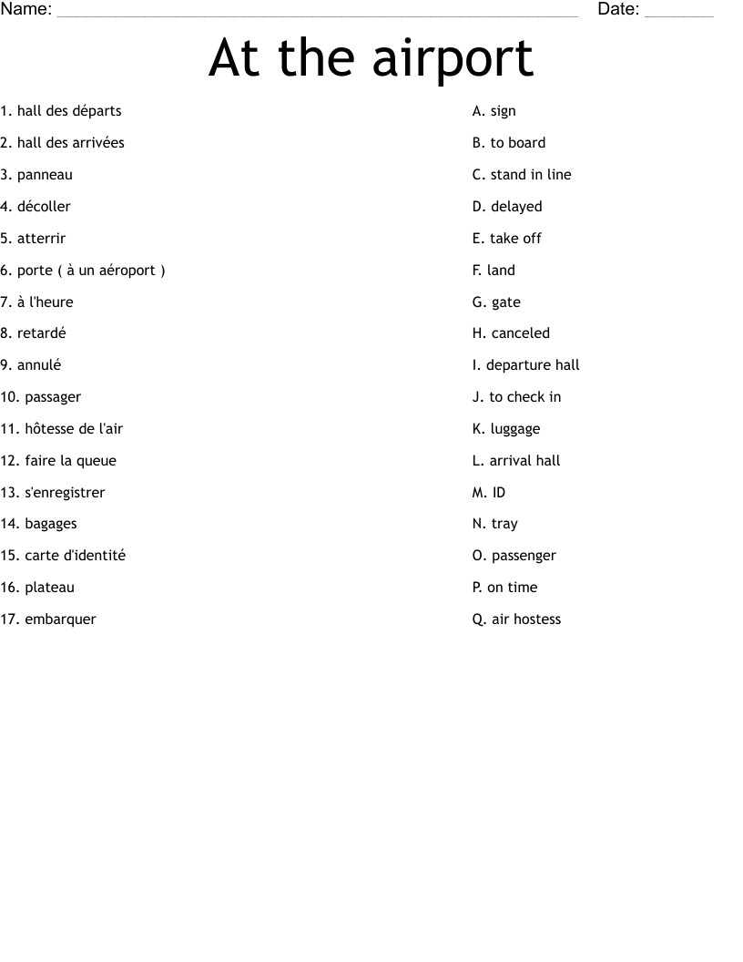 At the airport  Worksheet