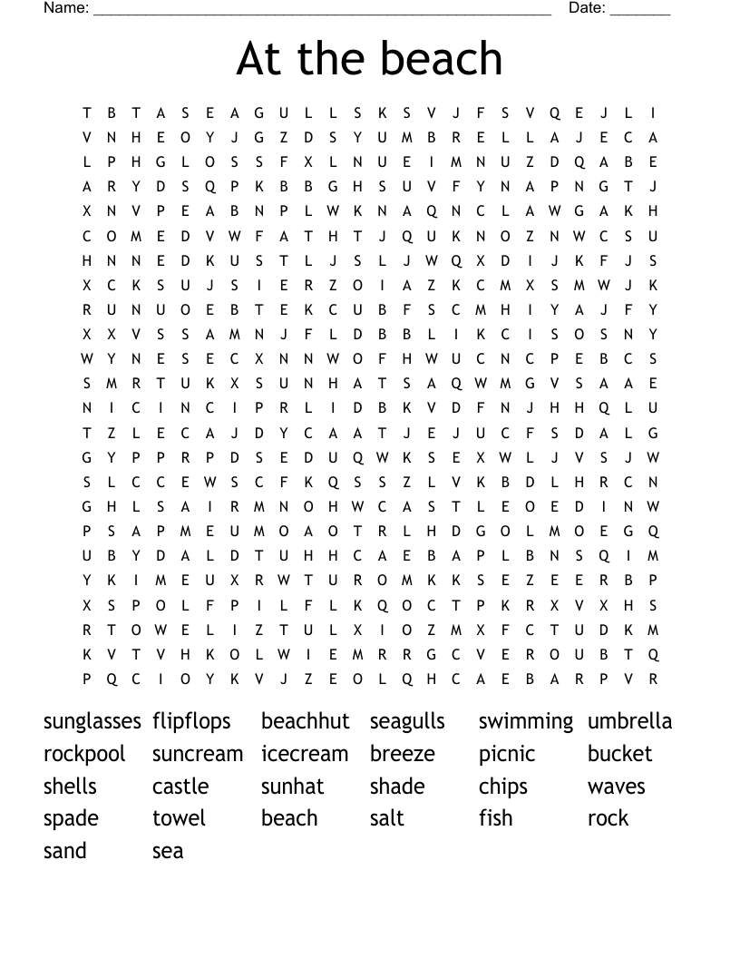 At the beach  Word Search