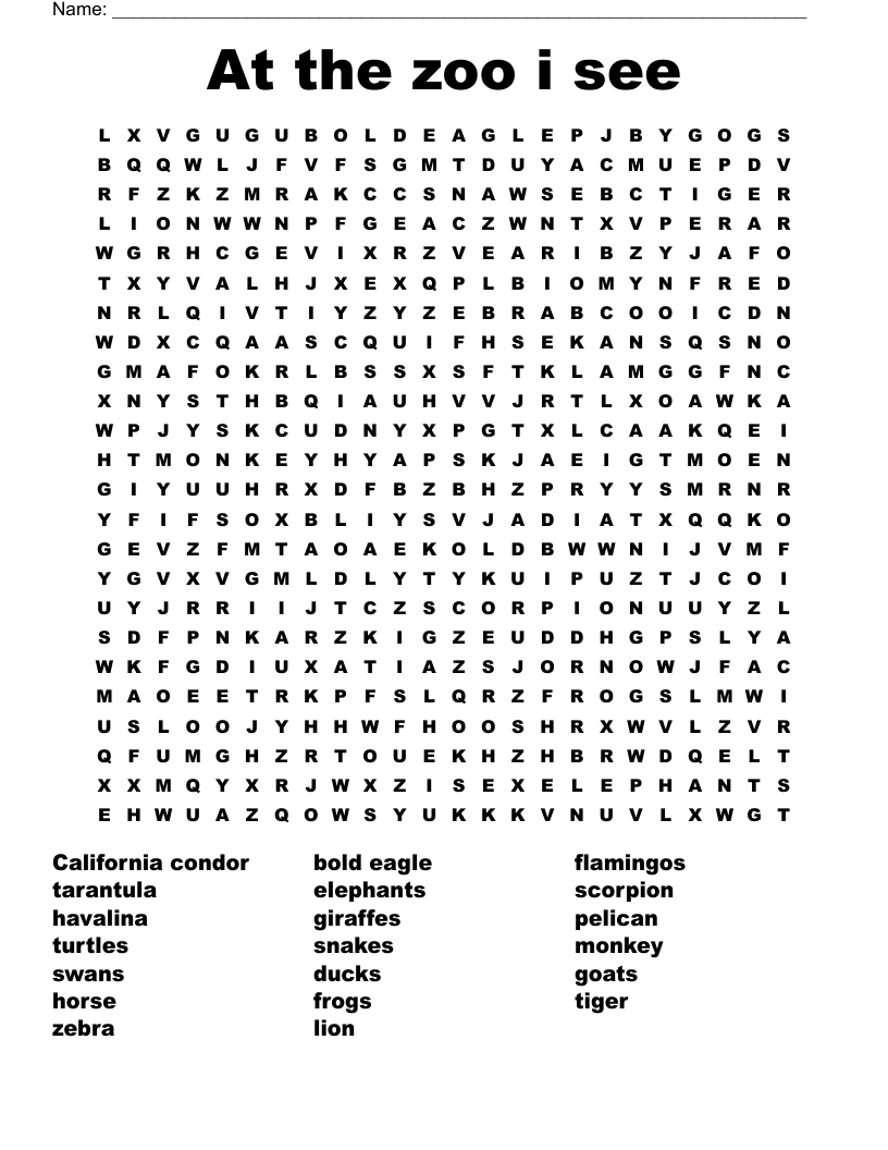 At the zoo i see  Word Search