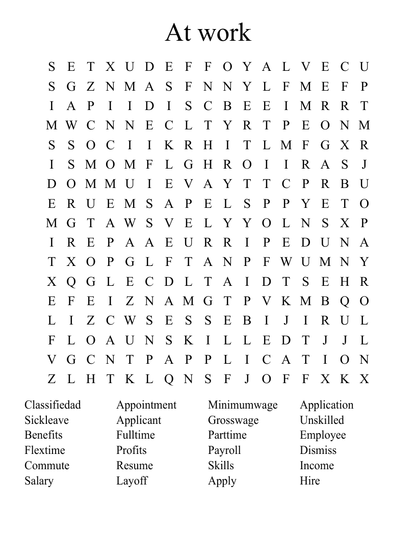 At work Word Search