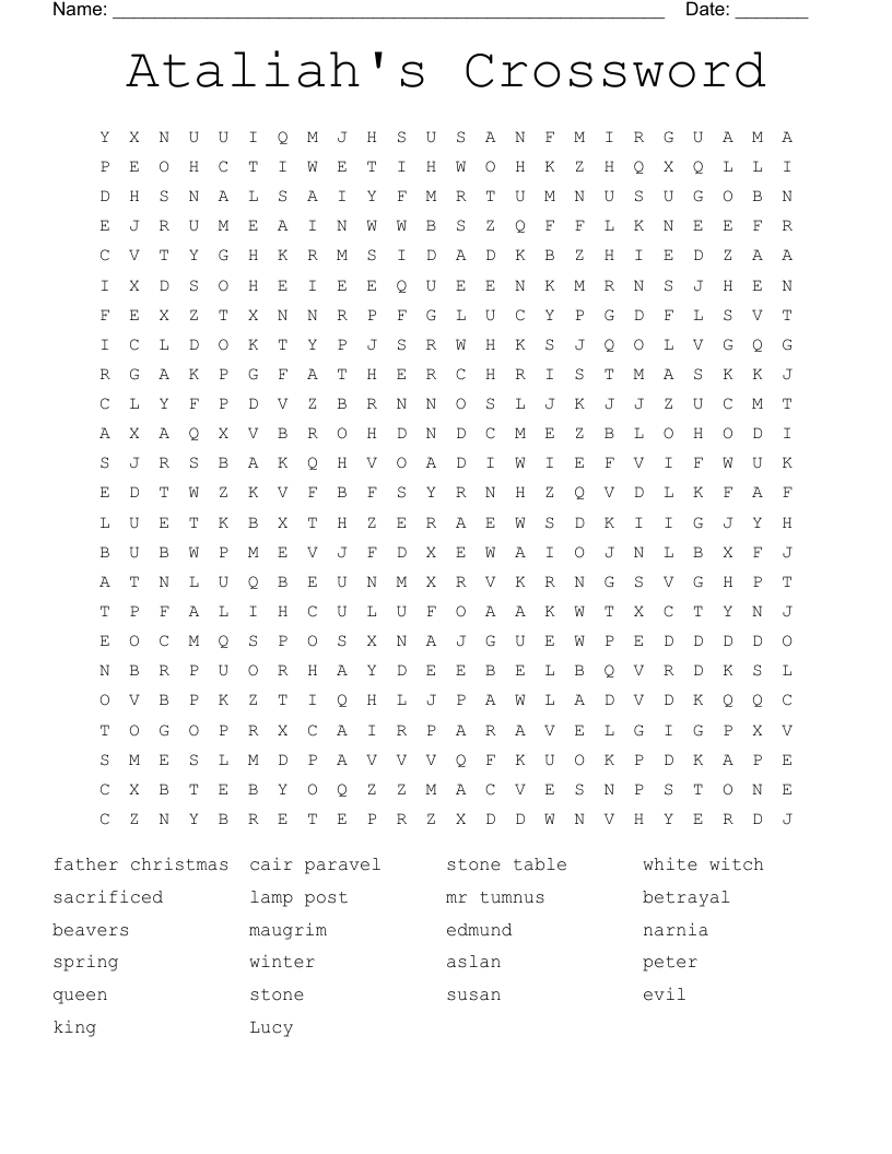 Ataliah's Crossword  Word Search