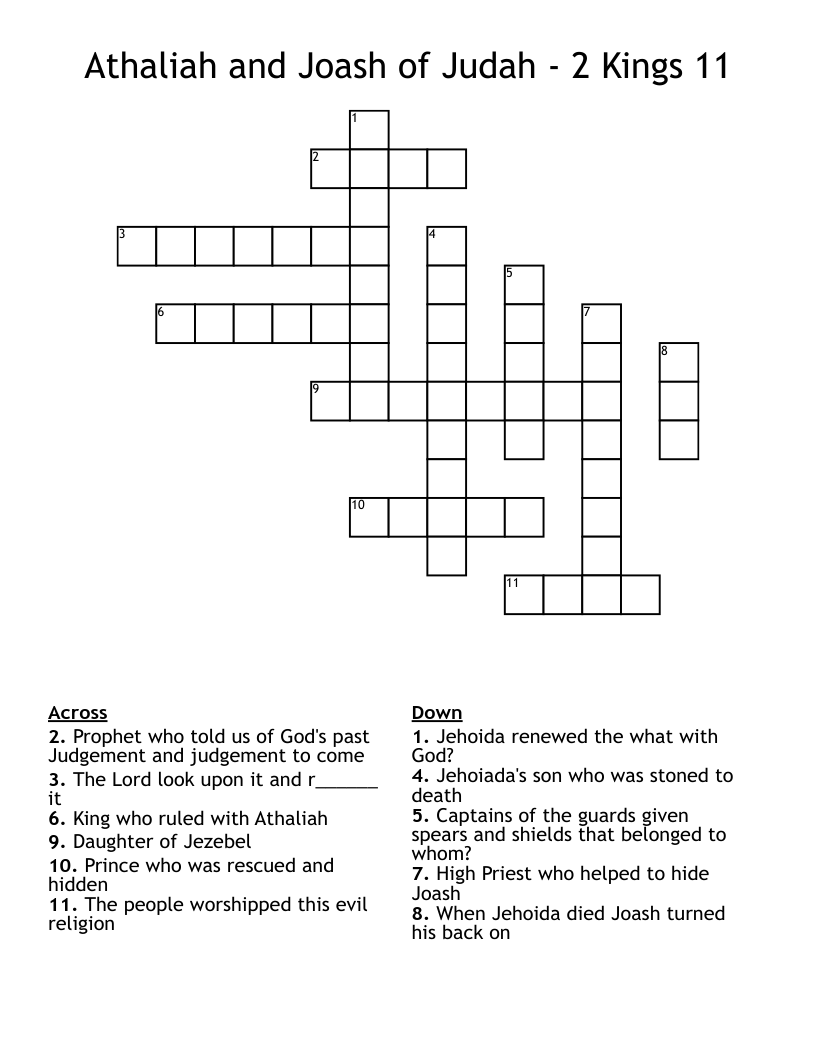 Athaliah and Joash of Judah - 2 Kings 11 Crossword