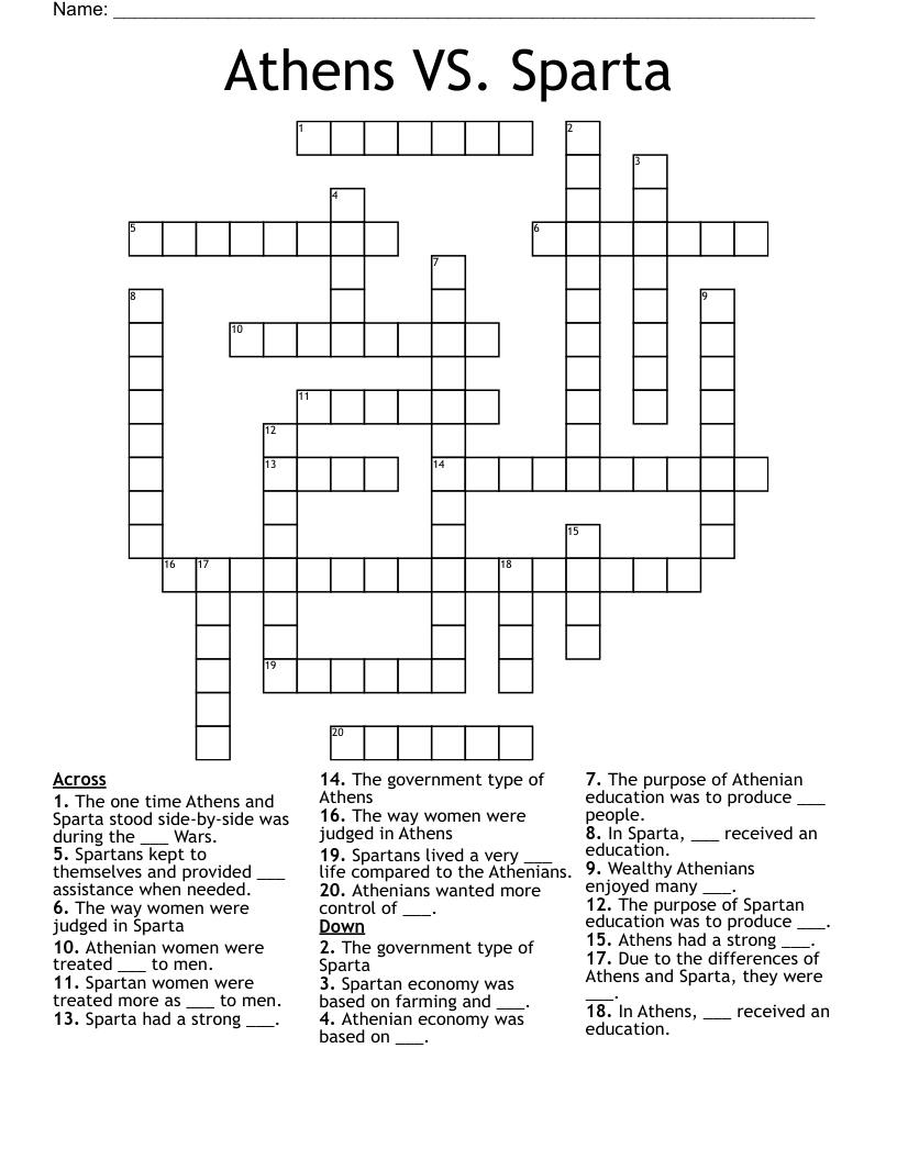 Athens VS. Sparta Crossword