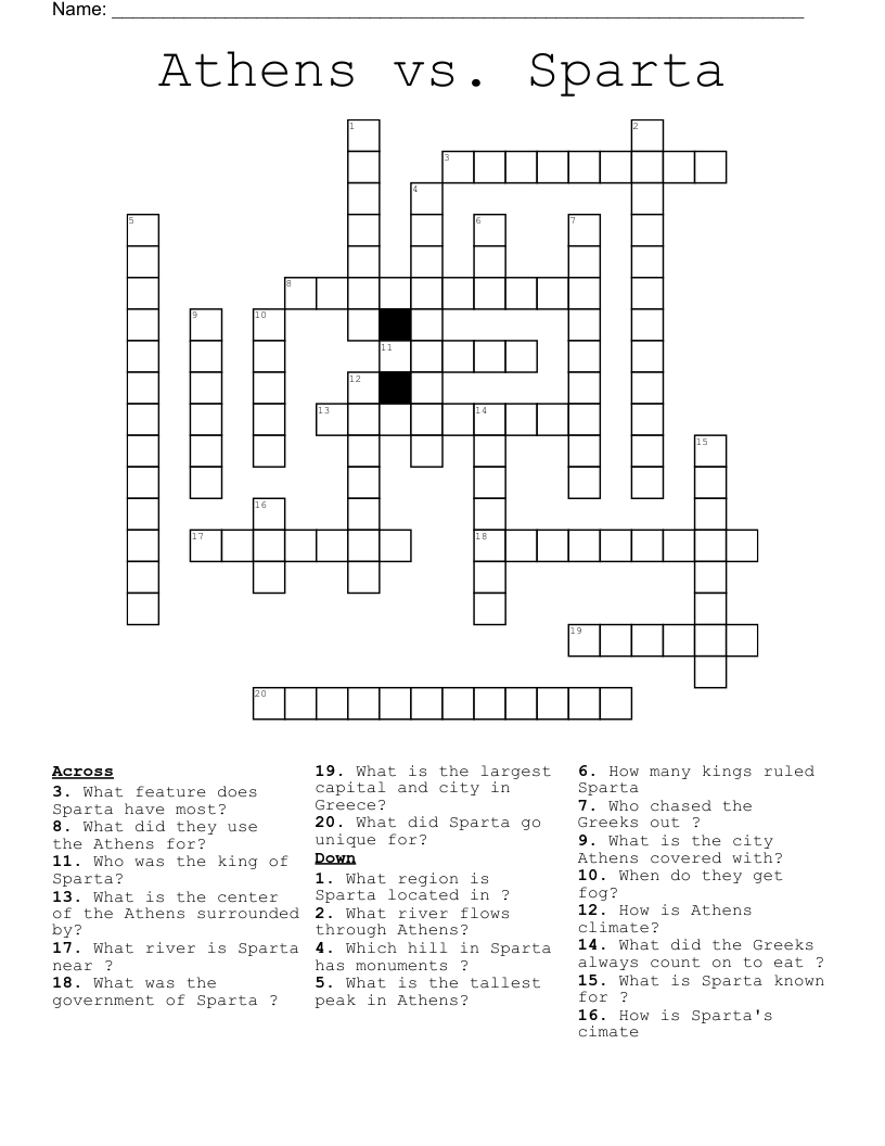 Athens vs. Sparta Crossword