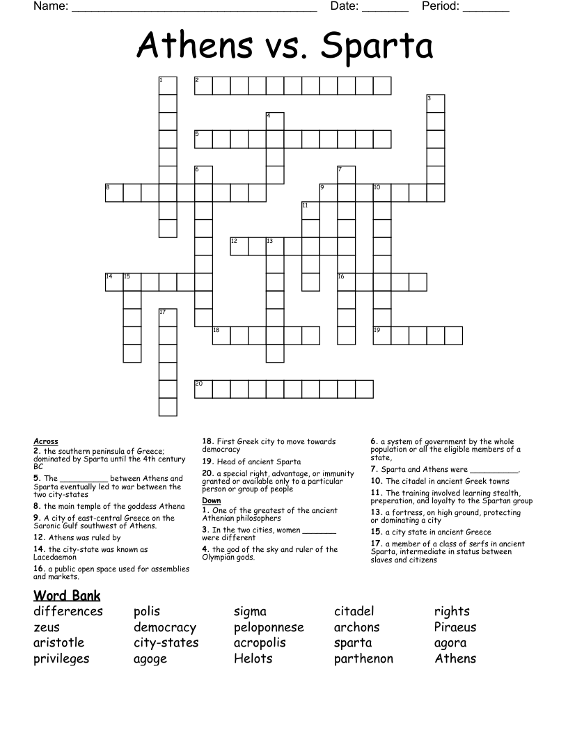 Athens vs. Sparta Crossword