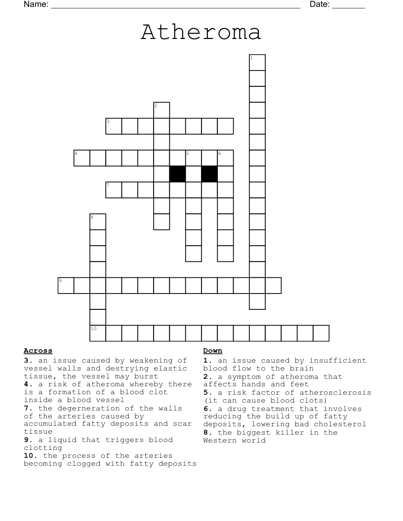 Atheroma Crossword