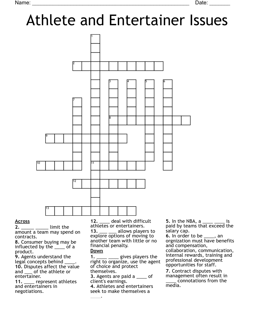Athlete and Entertainer Issues Crossword