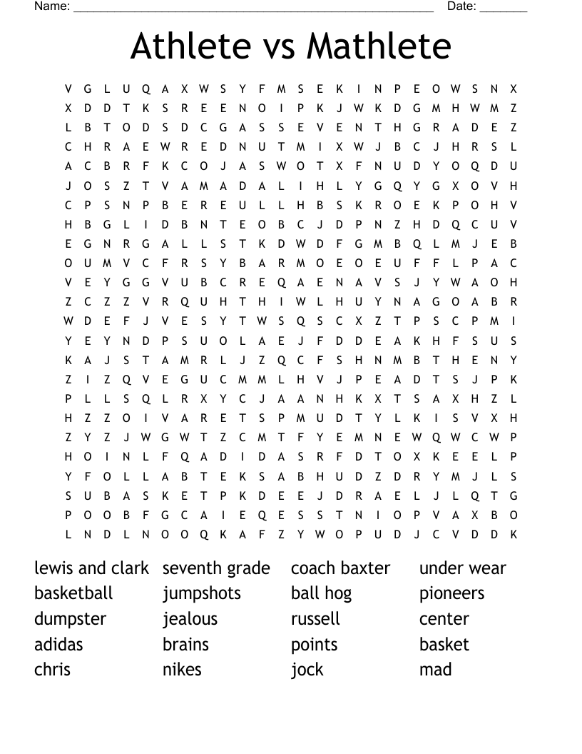 Athlete vs Mathlete Word Search