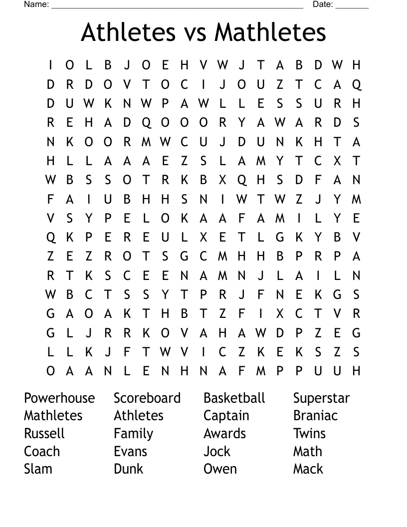 Athletes vs Mathletes Word Search