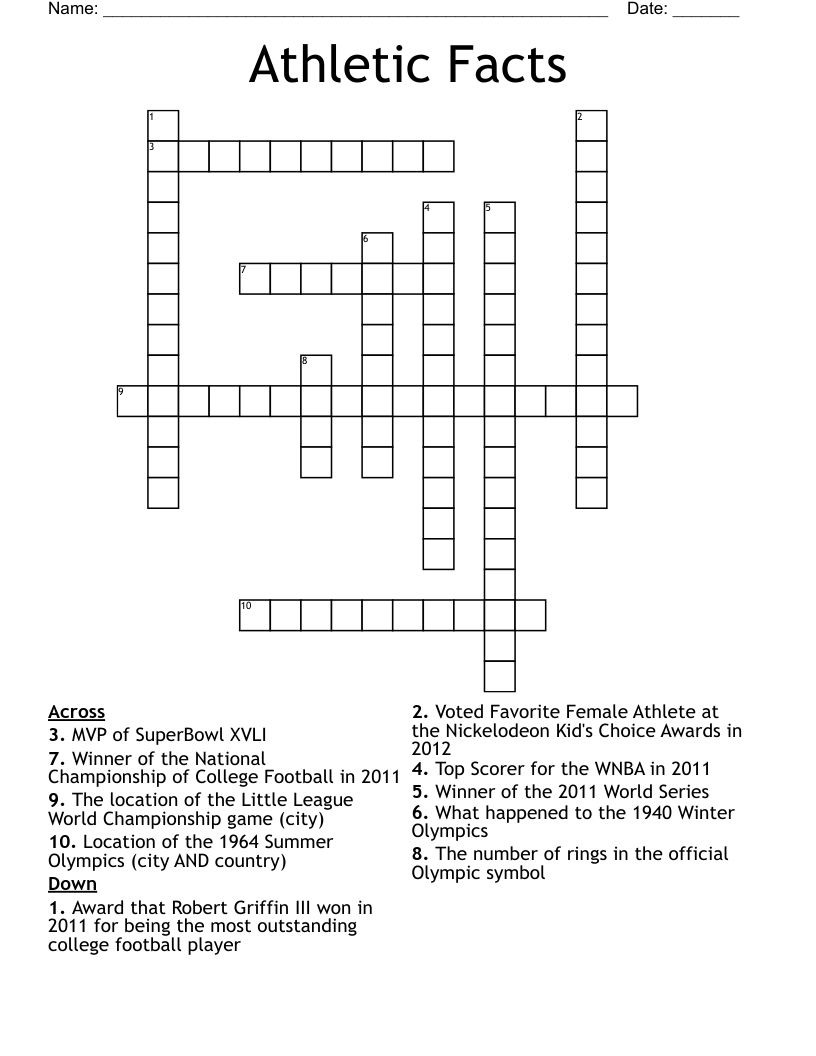 Athletic Facts Crossword